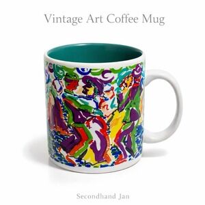 Vintage Century Stoneware Mug Thailand Colorful Abstract Art‎ Boho Coffee Cup